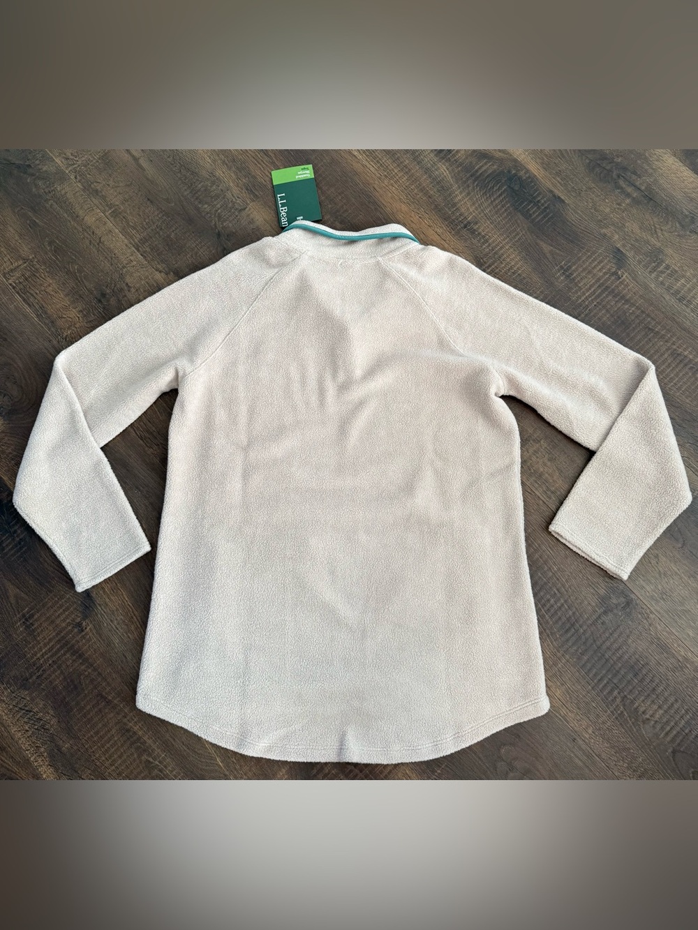 L.L.Bean Cream Sherpa Snap Pullover with Teal Trim - Picture 2 of 5